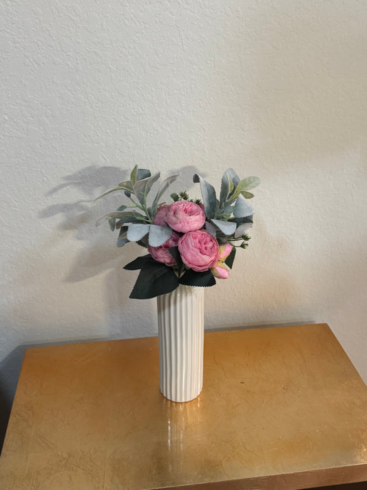 Artificial Pink Peony and Faux Lambs Ear Floral Arrrangement