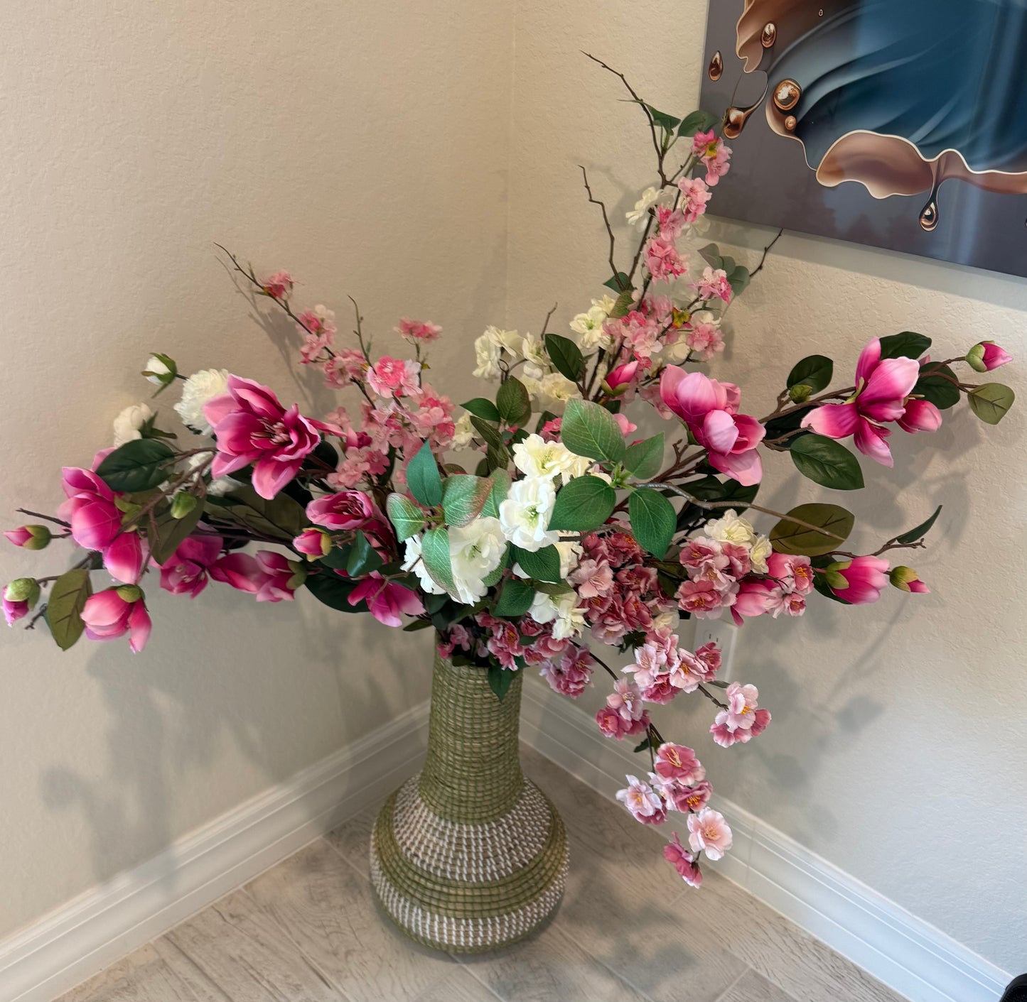 Cherry Blossom, Fushia and White Floral Arrangement