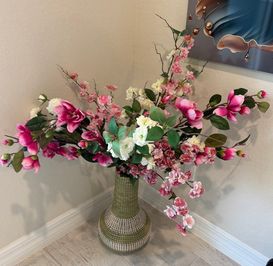 Cherry Blossom, Fushia and White Floral Arrangement